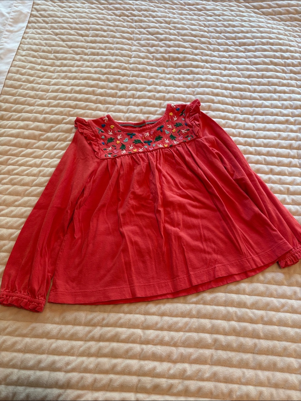 Mini Boden Red Embroidered Yoke Long-Sleeve Top